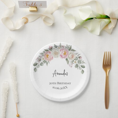 Elegant Floral Arch Personalized Birthday  Paper Plates