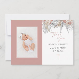 Elegant Floral Arch Photo Baptism  Thank You Card