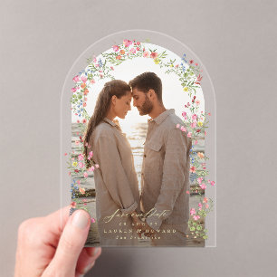 elegant floral arch photo save the date wedding