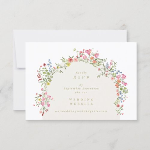 Elegant Floral Arch QR CODE BACK wedding website RSVP Card