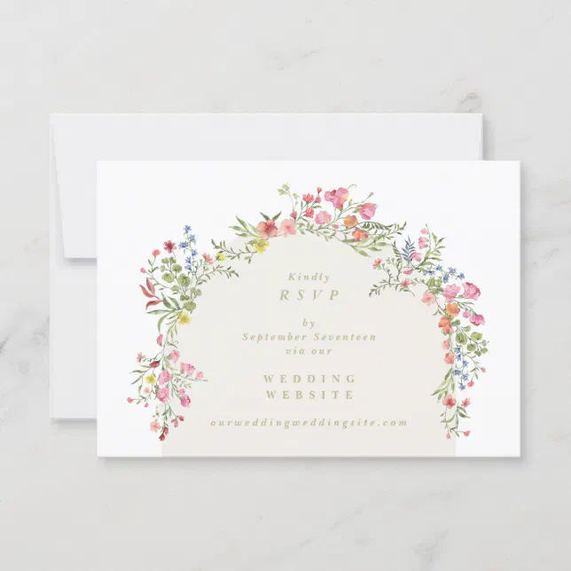 Elegant Floral Arch QR CODE BACK wedding website RSVP Card