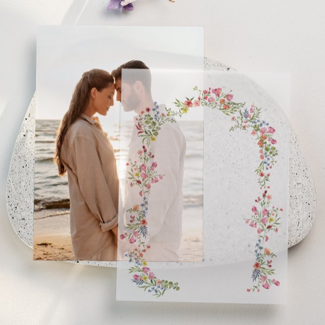 elegant floral arch spring wedding overlay vellum invitations (Creator Uploaded)