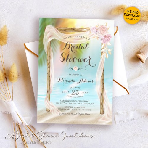 Elegant Floral Arch Tropical Beach Bridal Shower Invitation