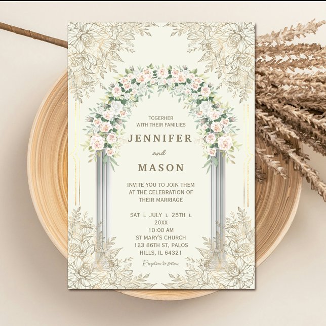 Elegant Floral Arch Wedding Invitation (Elegant Floral Arch Wedding Invitation #zazzlemade #romanticweddinginvitation #rusticinvitation )
