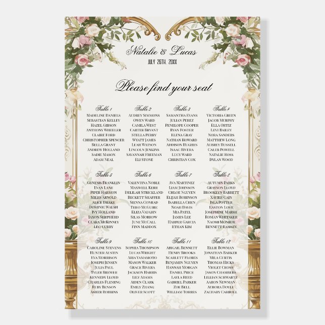 Elegant Floral Arch Wedding Seating Chart Sign (Front)