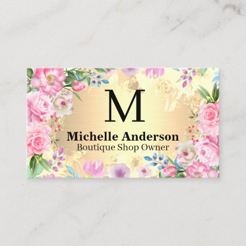 Elegant Floral Arrangement  Gold Metallic Business Card