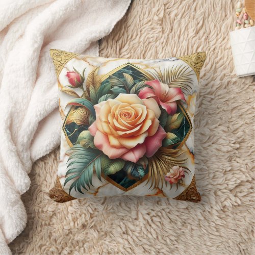 Elegant Floral Arrangement With Roses And Leaves Throw Pillow