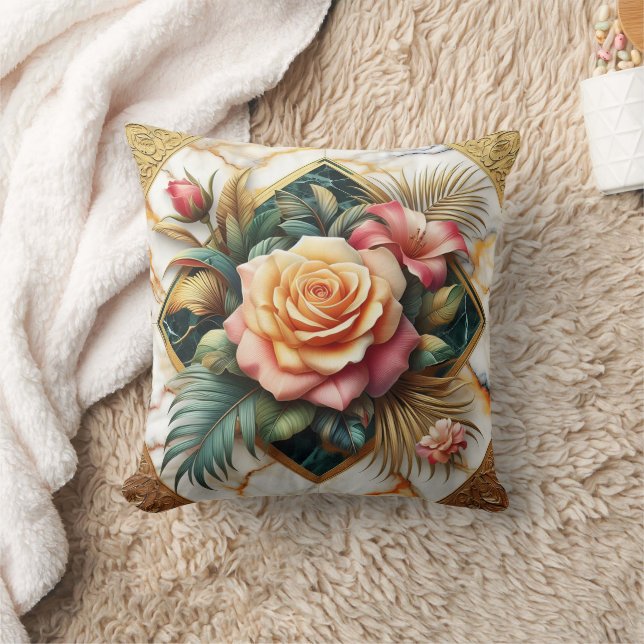 Elegant Floral Arrangement With Roses And Leaves Throw Pillow (Blanket)