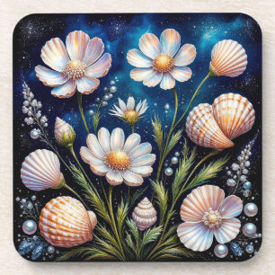 Elegant Floral Arrangement with Seashells Beverage Coaster