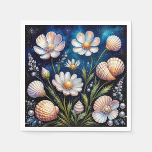 Elegant Floral Arrangement with Seashells Napkins