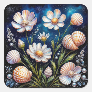 Elegant Floral Arrangement with Seashells Square Sticker