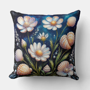 Elegant Floral Arrangement with Seashells Throw Pillow