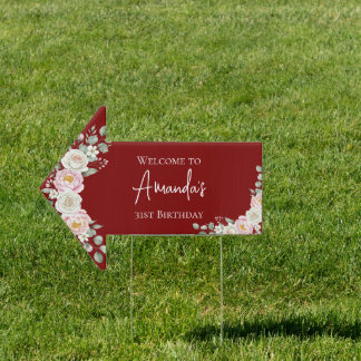 Elegant Floral Arrow Birthday Welcome Yard Sign