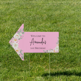 Elegant Floral Arrow Birthday Welcome Yard Sign
