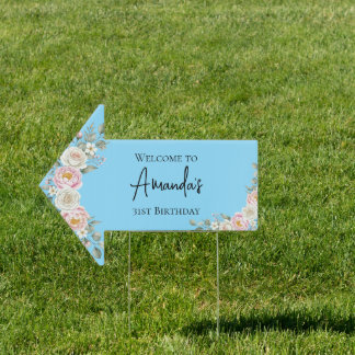 Elegant Floral Arrow Birthday Welcome Yard Sign