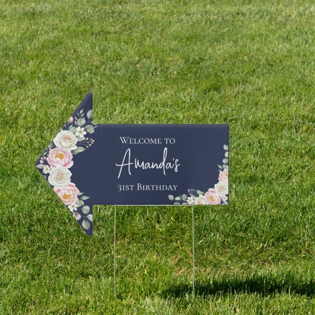 Elegant Floral Arrow Birthday Welcome Yard Sign (Insitu)