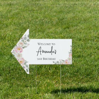 Elegant Floral Arrow Birthday Welcome Yard Sign