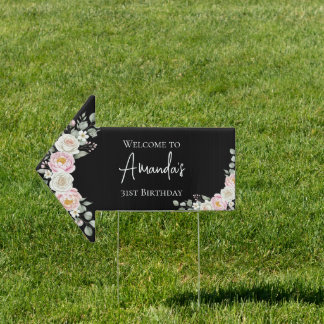 Elegant Floral Arrow Birthday Welcome Yard Sign