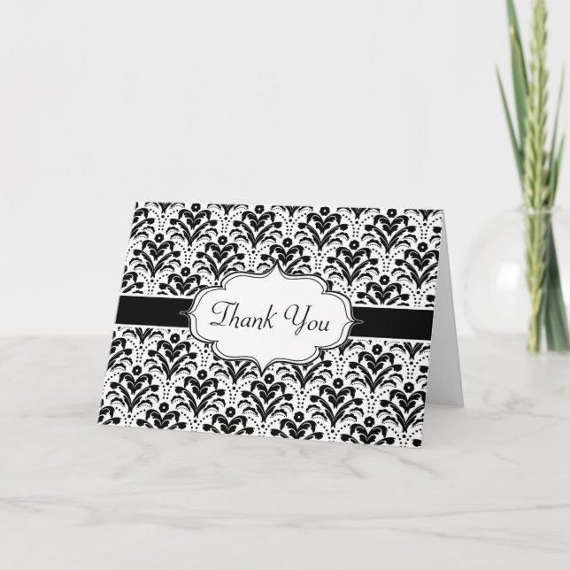 Elegant Floral Art Deco Damask 1930s Pattern Thank You Card (Front)