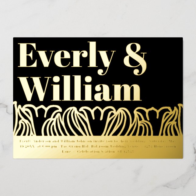 Elegant Floral Art Deco Modern Gold Wedding     Foil Invitation (Front)
