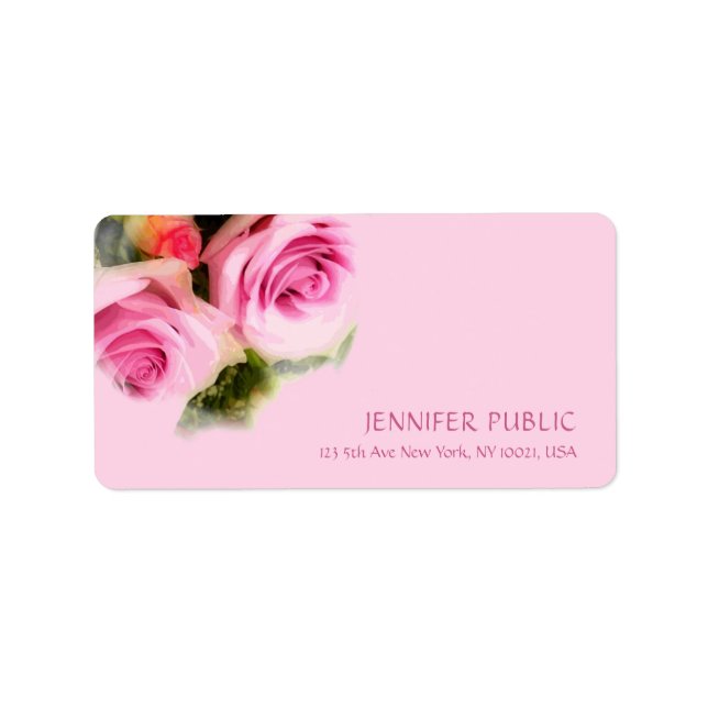 Elegant Floral Art Flowers Pink Roses Bouquet Label (Front)