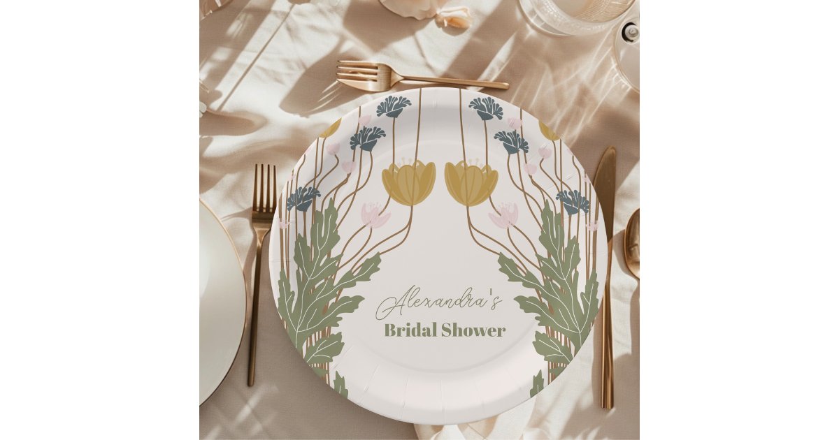 Elegant Floral Art Nouveau Bridal Shower Paper Plates | Zazzle
