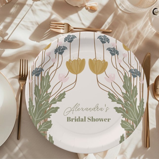 Elegant Floral Art Nouveau Bridal Shower Paper Plates (Creator Uploaded)