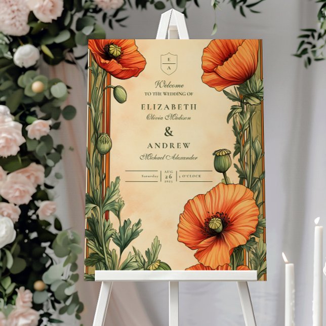 Elegant Floral Art Nouveau Poppy Wedding Foam Board (Creator Uploaded)