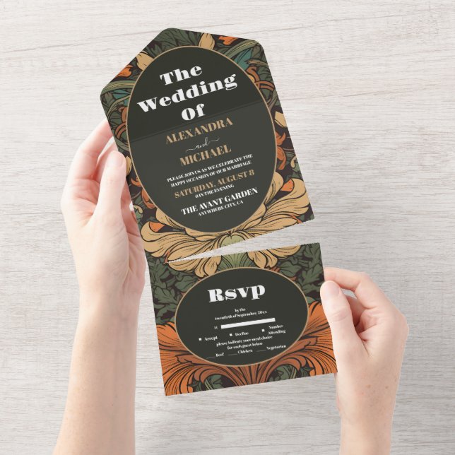 Elegant Floral Art Nouveau Wedding All In One Invitation (Tearaway)