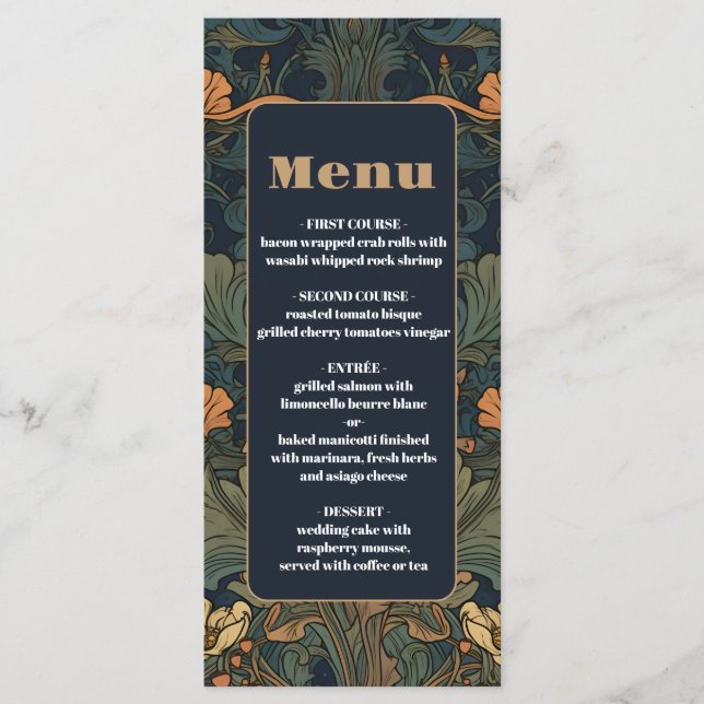 Elegant Floral Art Nouveau Wedding Menu (Front)