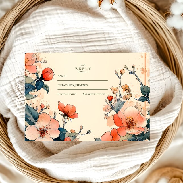 Elegant Floral Art Nouveau Wedding RSVP Card (Creator Uploaded)