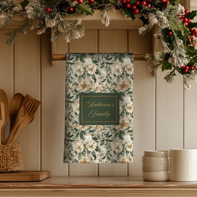 Elegant Floral Art Personalized Green Gold Towel  (Elegant Floral Art Personalized Green Gold Towel )
