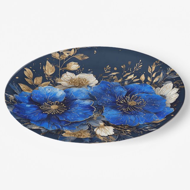 Elegant Floral Artwork Paper Plates (Angled)
