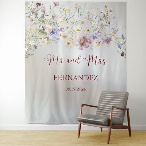 Elegant Floral Autumn Mr and Mrs Wedding Backdrop