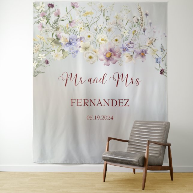 Elegant Floral Autumn Mr and Mrs Wedding Backdrop (In Situ)