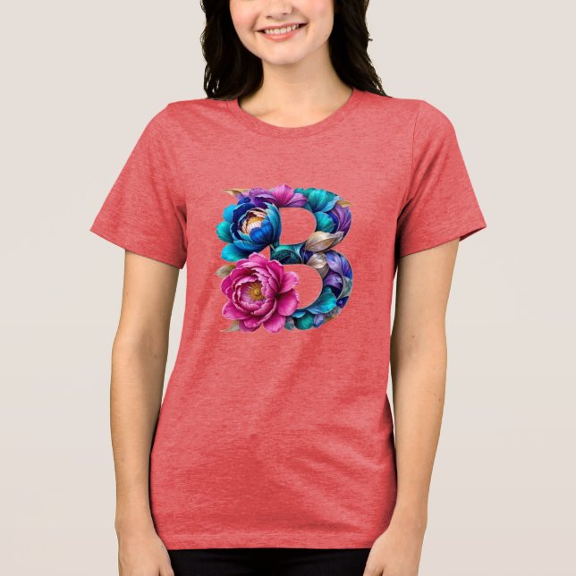 Elegant Floral B Initial T-Shirt for Her Tri-Blend Shirt (Front)