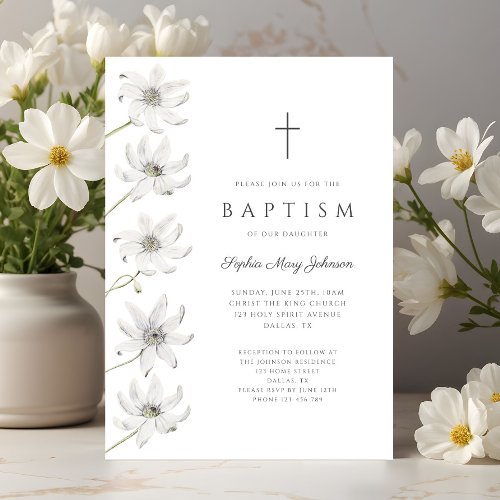 Elegant Floral Baby Girl Baptism  Invitation
