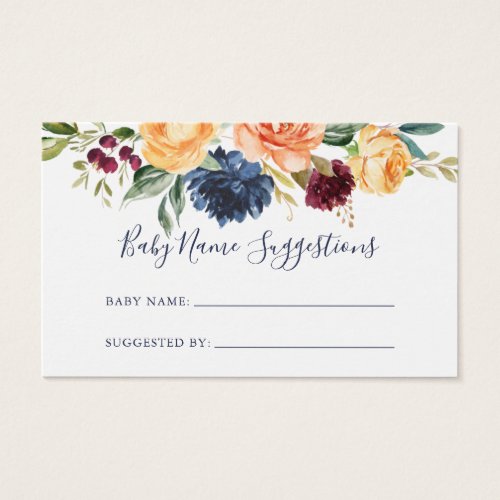 Elegant Floral Baby Name Suggestions Card