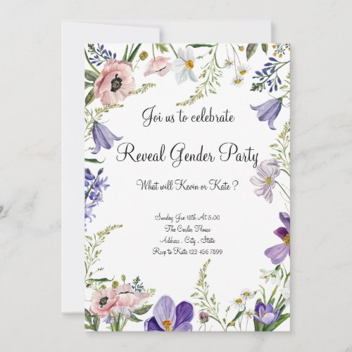 Elegant Floral Baby Reveal Gender Invitation