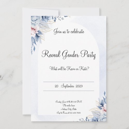 Elegant Floral Baby Reveal Gender Invitation