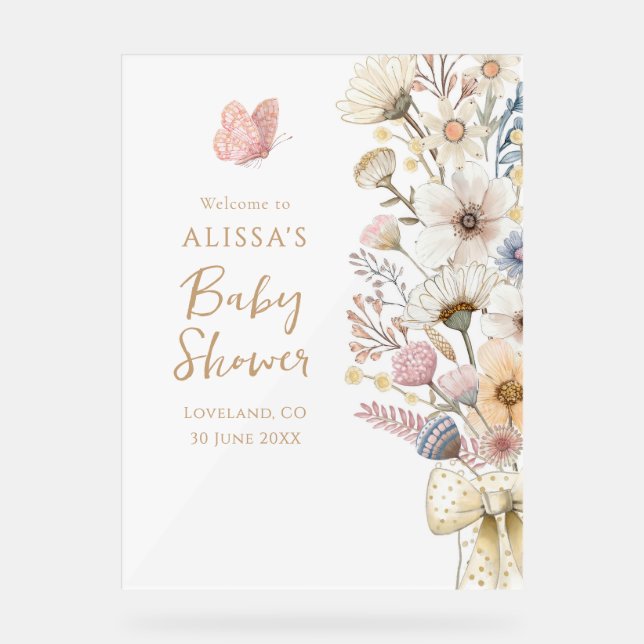Elegant Floral Baby Shower Acrylic Sign (Front)