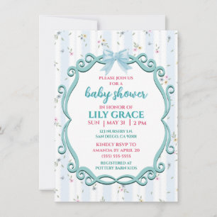 Elegant Floral Baby Shower Blue Shabby Chic Invite
