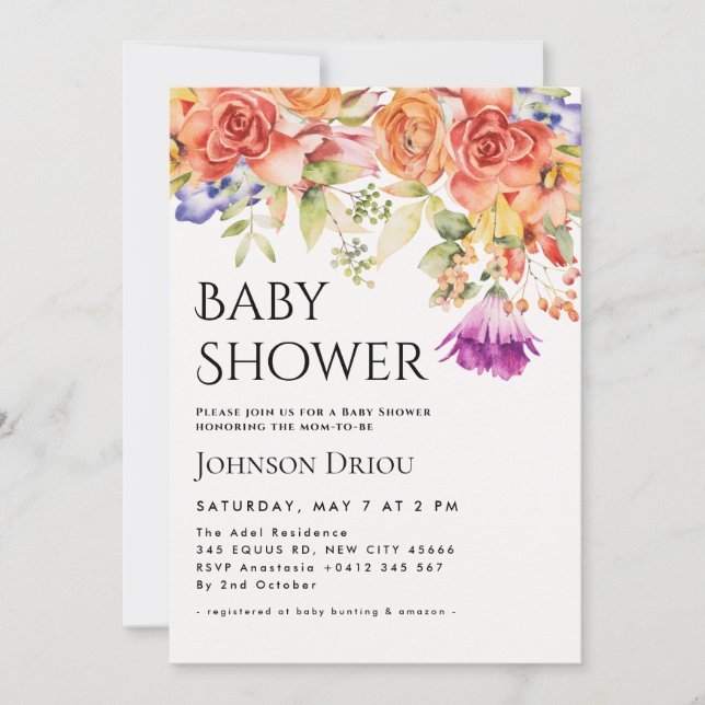 Elegant Floral Baby Shower Invitation (Front)