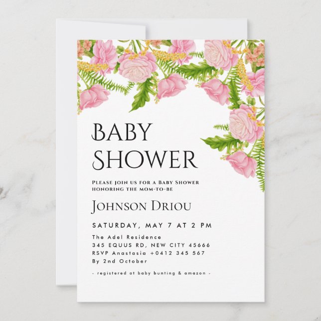Elegant Floral Baby Shower Invitation (Front)