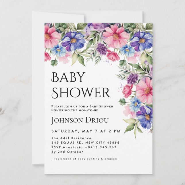 Elegant Floral Baby Shower Invitation (Front)