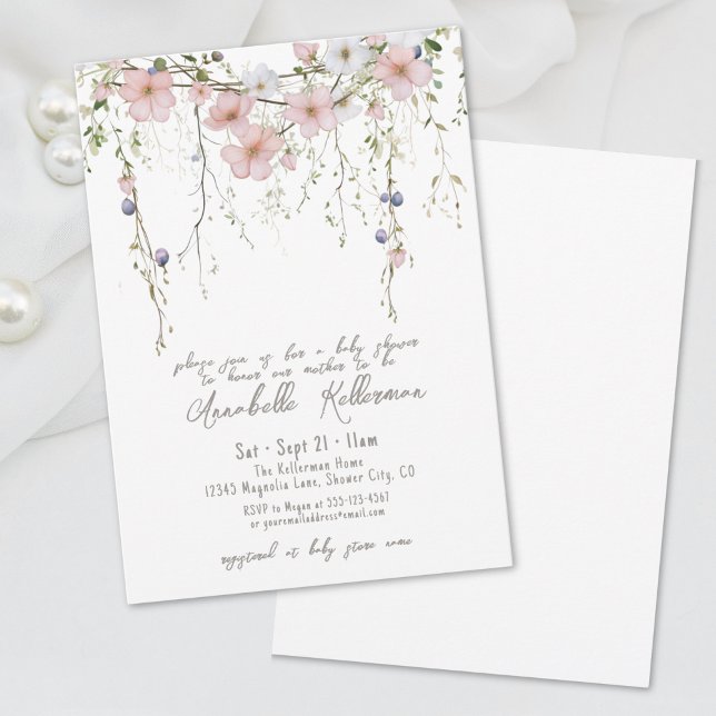 Elegant Floral Baby Shower Invitation (Elegant Wildflower Floral Baby Shower Invitation)
