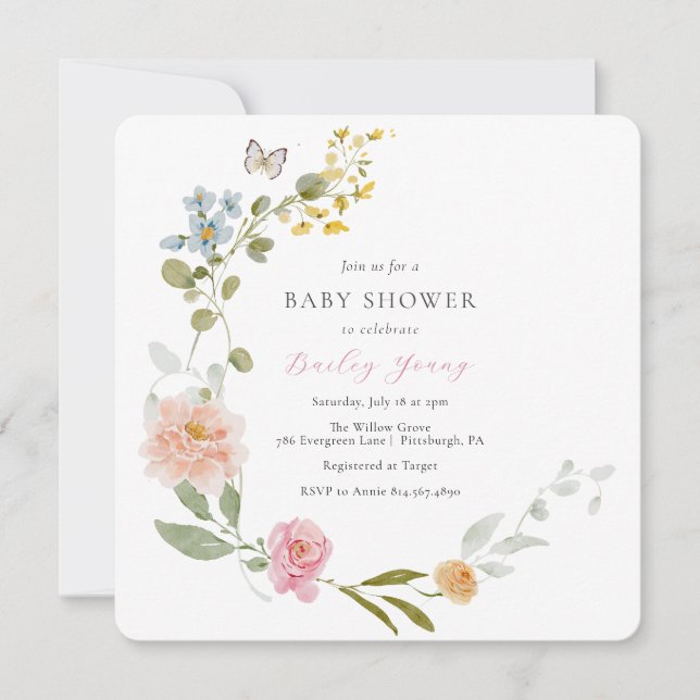 Elegant Floral Baby Shower Invitation (Front)