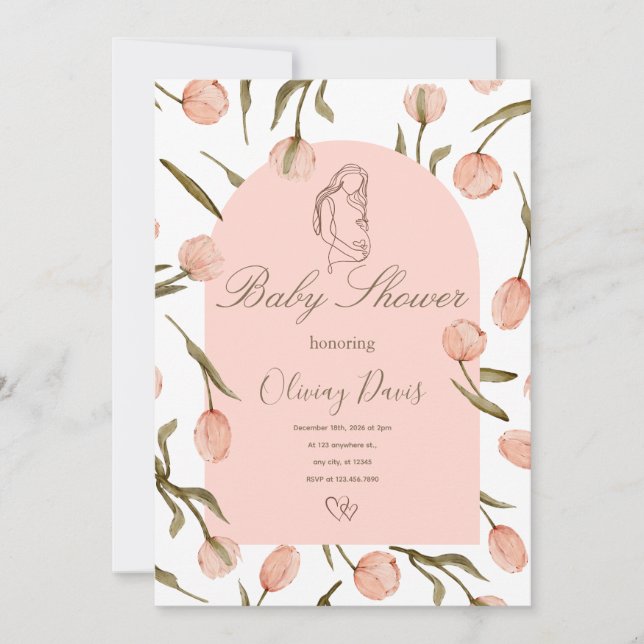 Elegant Floral Baby Shower Invitation – Pink Tulip (Front)