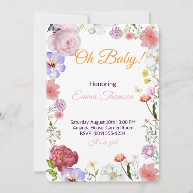 Elegant Floral Baby Shower Invitation – Watercolor (Front)