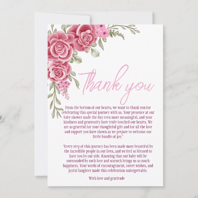 Elegant Floral Baby Shower Thank You Card (Front)